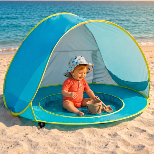 Carpa de Playa con Piscina para Bebé – Protección UV 50+ y Montaje en 2 Segundos