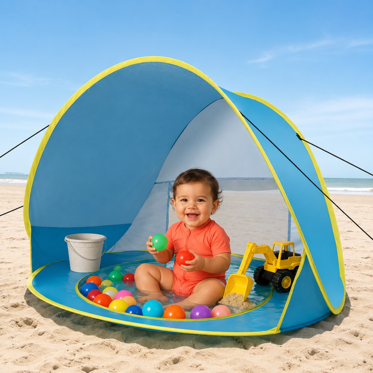Carpa de Playa con Piscina para Bebé – Protección UV 50+ y Montaje en 2 Segundos