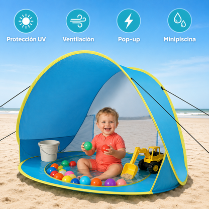 Carpa de Playa con Piscina para Bebé – Protección UV 50+ y Montaje en 2 Segundos