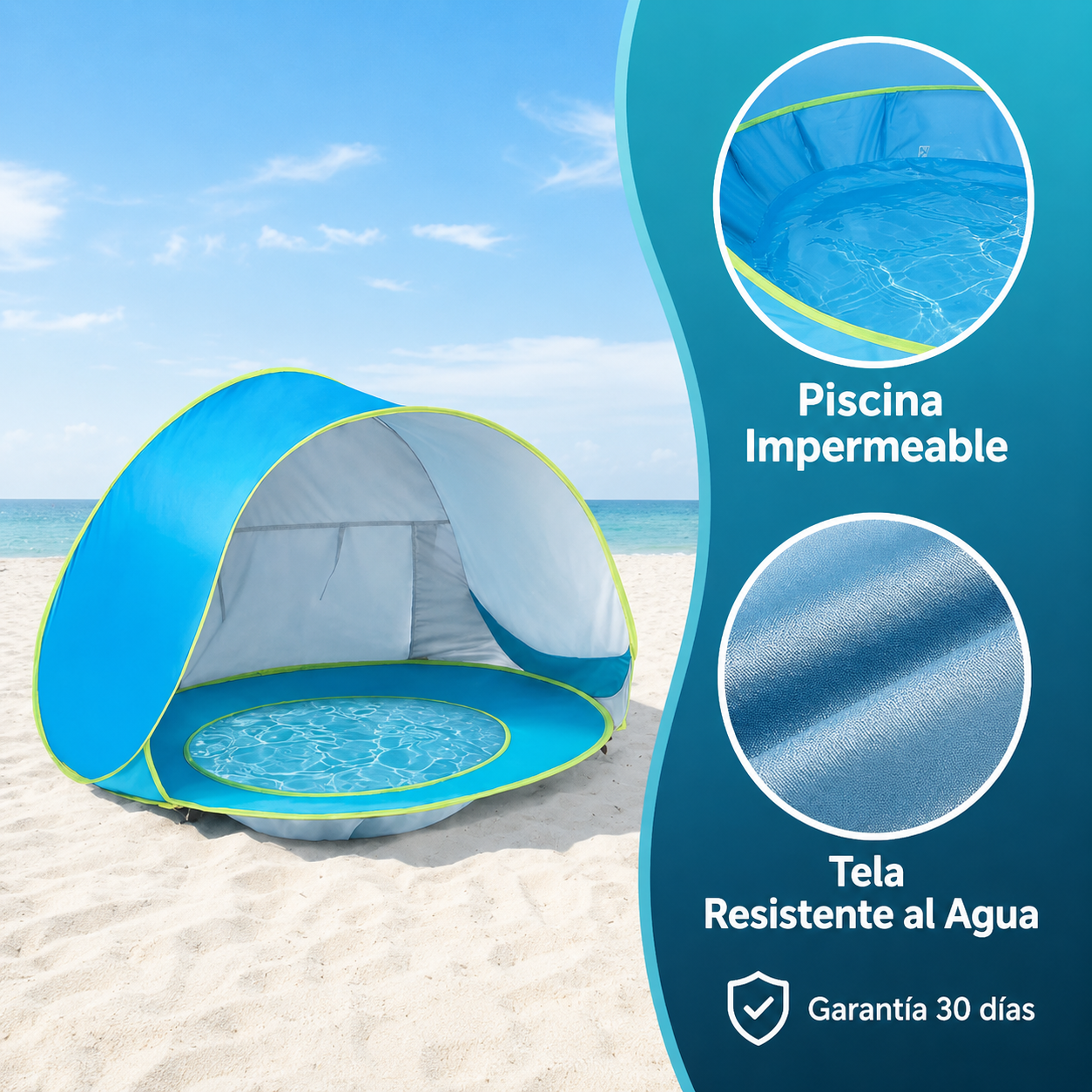 Carpa de Playa con Piscina para Bebé – Protección UV 50+ y Montaje en 2 Segundos