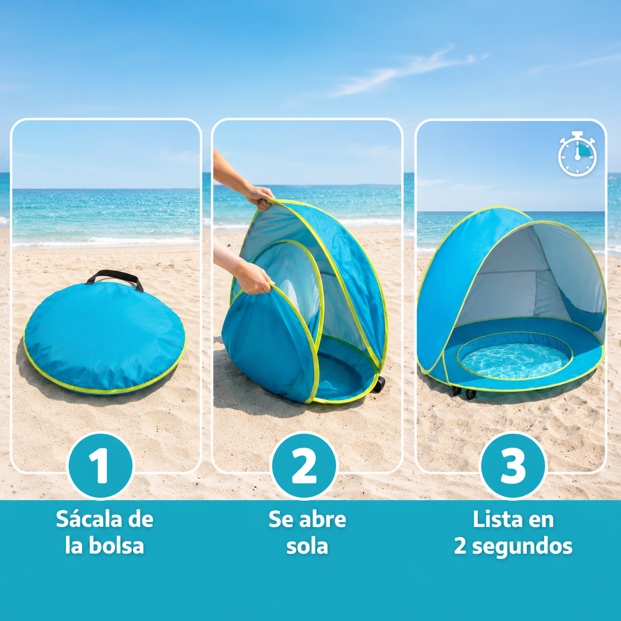 Carpa de Playa con Piscina para Bebé – Protección UV 50+ y Montaje en 2 Segundos
